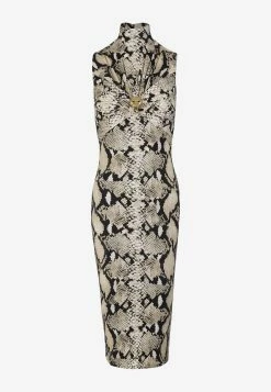 Roberto Cavalli Panther Head Snakeskin Midi Dress Multicolor