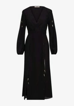 Roberto Cavalli Long-Sleeved Tiger Tooth Midi Dress Black