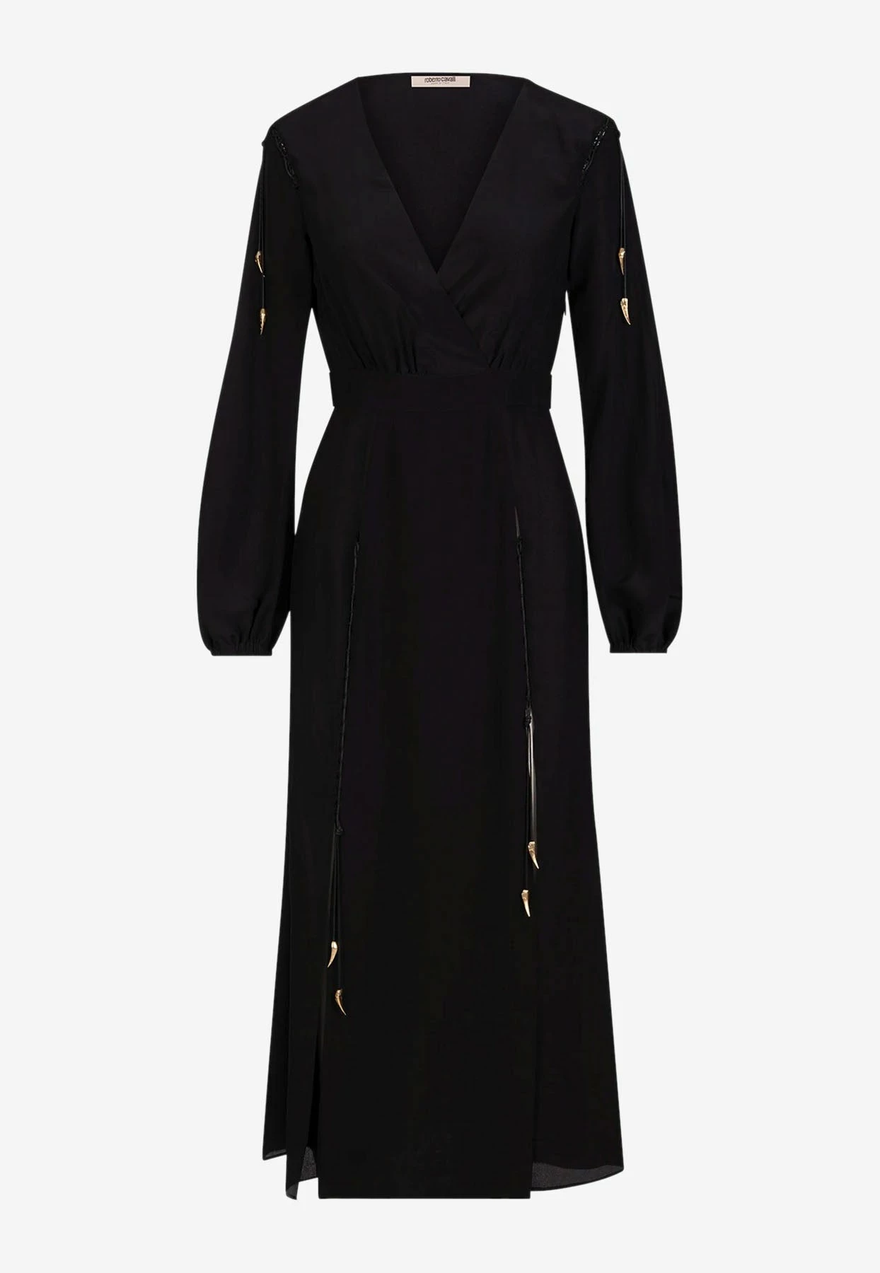 Roberto Cavalli Long-Sleeved Tiger Tooth Midi Dress Black 1 Roberto Cavalli Long-Sleeved Tiger Tooth Midi Dress Black