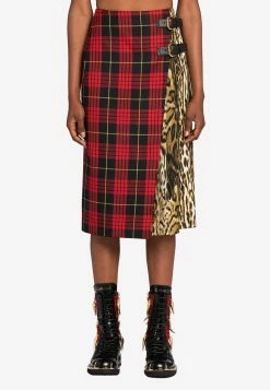 Roberto Cavalli Tartan And Ocelot-Print Knee-Length Skirt Multicolor