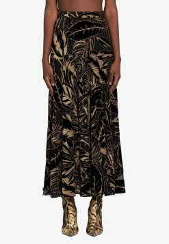 Roberto Cavalli Leaf Velvet Jacquard Midi Skirt Black