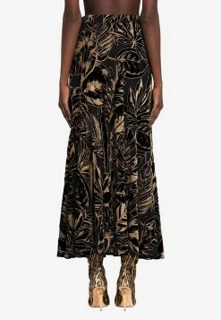 Roberto Cavalli Leaf Velvet Jacquard Midi Skirt Black -Evening Dresses Popular Store PKT308 20VL066 20D0007 203
