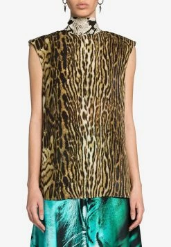Roberto Cavalli Animal Print Tie-Neck Top Multicolor