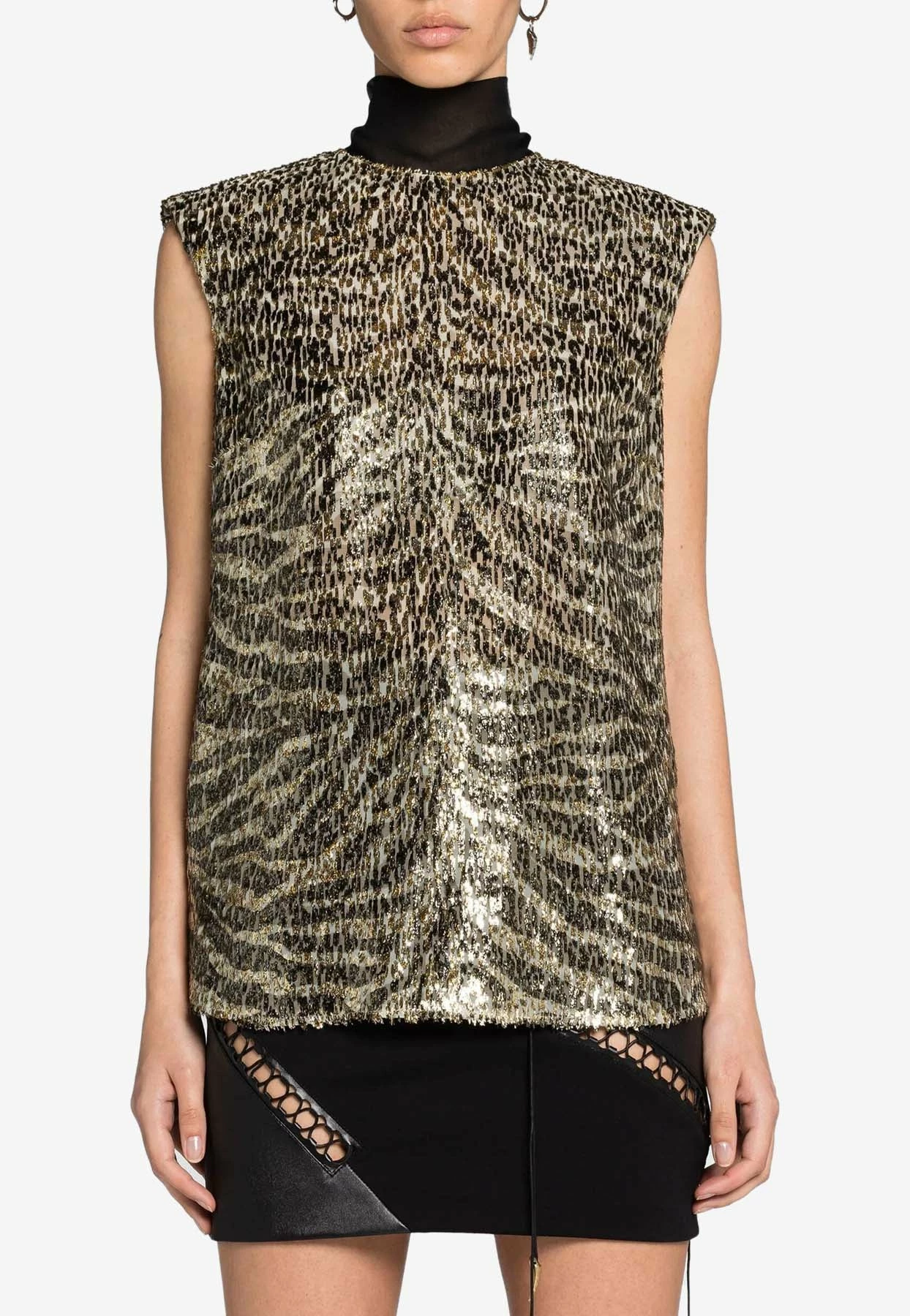 Roberto Cavalli Zebra-Jacquard Sleeveless Top Multicolor 1 Roberto Cavalli Zebra-Jacquard Sleeveless Top Multicolor