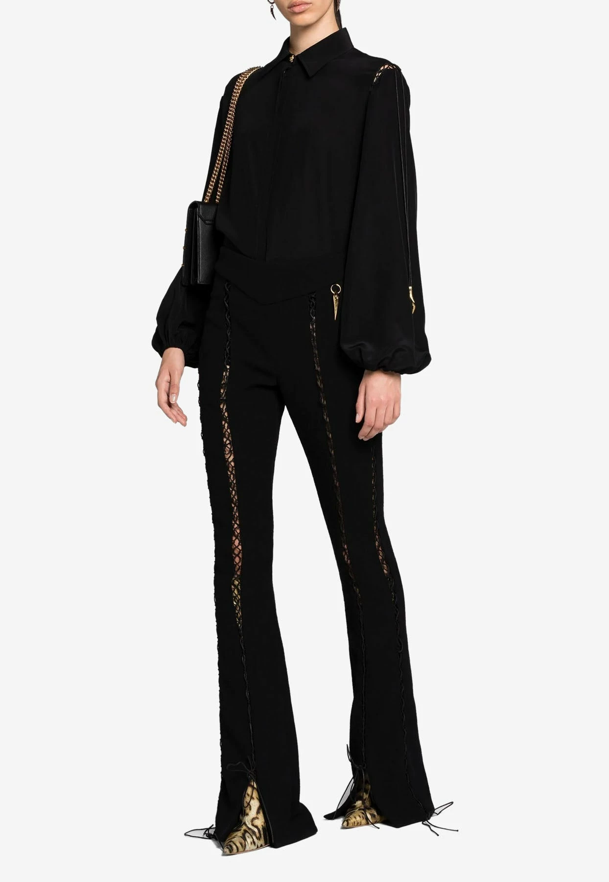 Roberto Cavalli Lace-Up Silk Top Black 2 Roberto Cavalli Lace-Up Silk Top Black - Image 2