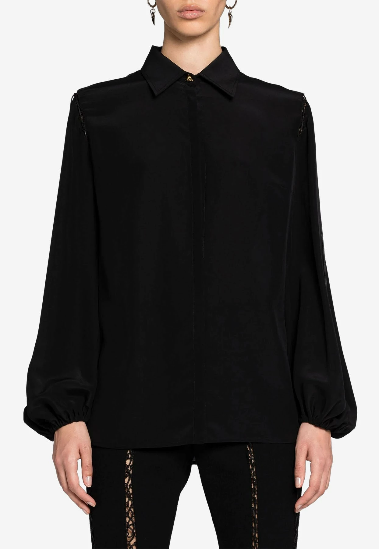 Roberto Cavalli Lace-Up Silk Top Black 1 Roberto Cavalli Lace-Up Silk Top Black