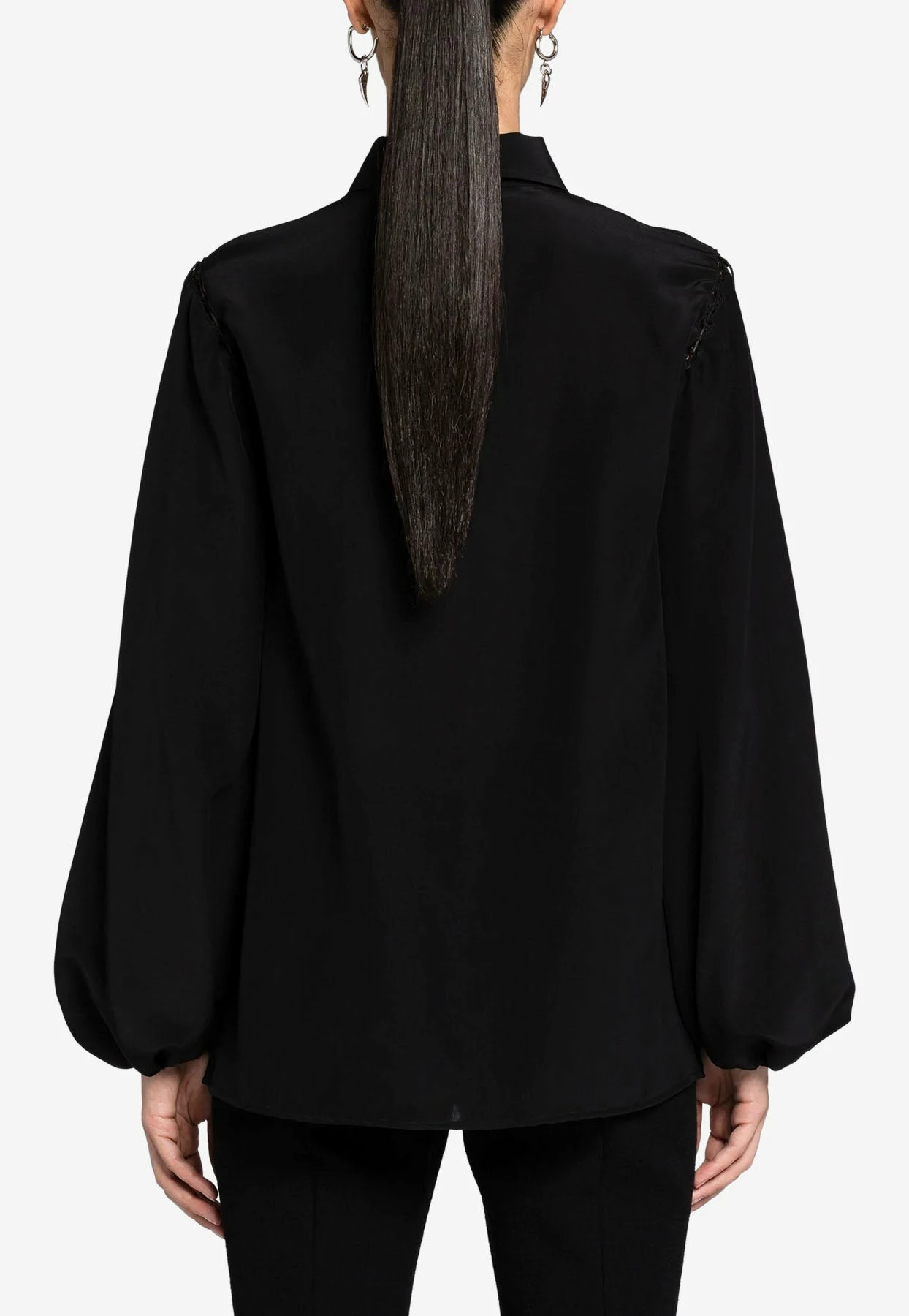 Roberto Cavalli Lace-Up Silk Top Black 3 Roberto Cavalli Lace-Up Silk Top Black - Image 3