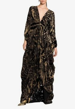 Roberto Cavalli Leaf Velvet Jacquard Kaftan Dress Black