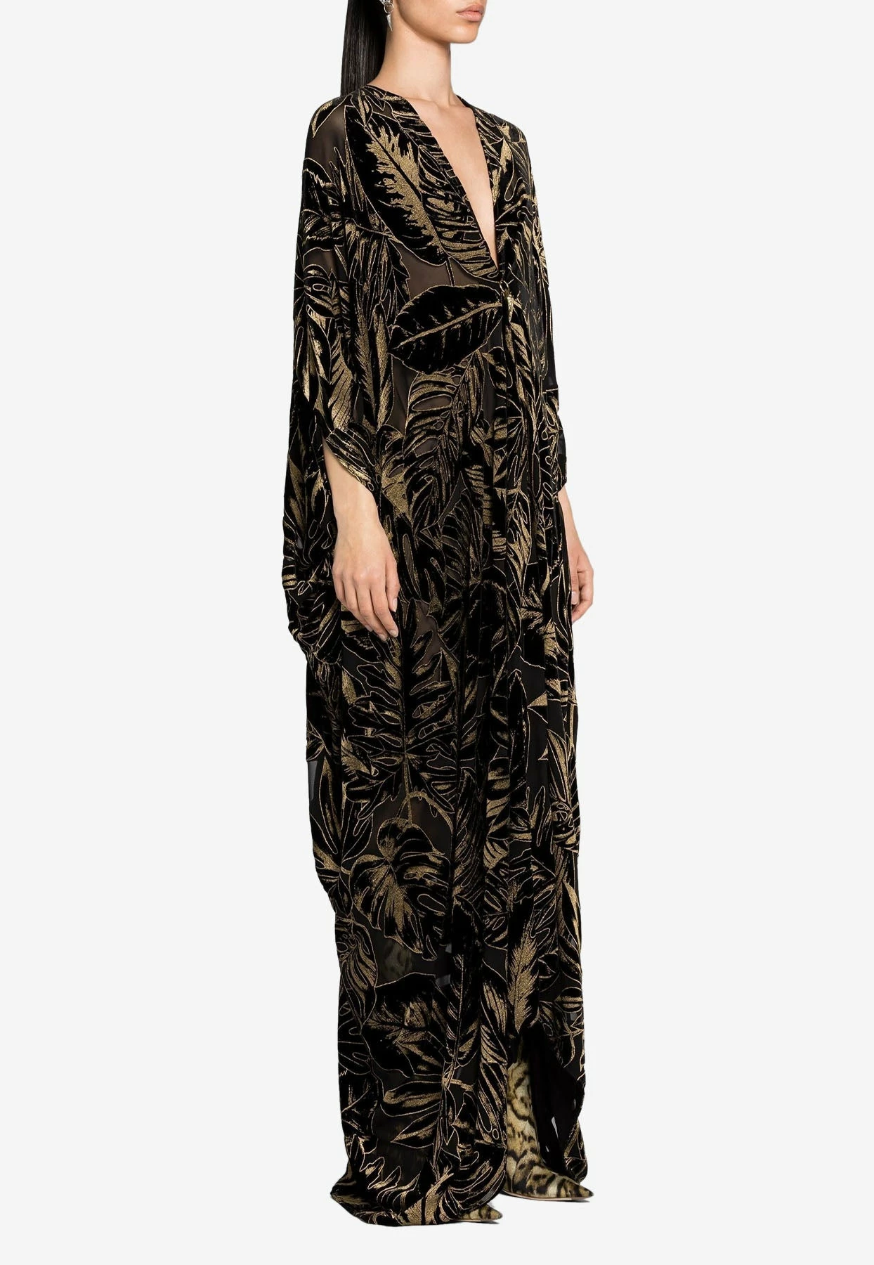 Roberto Cavalli Leaf Velvet Jacquard Kaftan Dress Black 2 Roberto Cavalli Leaf Velvet Jacquard Kaftan Dress Black - Image 2
