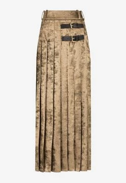 Roberto Cavalli Pleated Velvet Maxi Skirt Gold -Evening Dresses Popular Store PQT306 20FC005 2001662