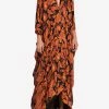 Roberto Cavalli Rose-Print Cut-Out Silk Kaftan Orange