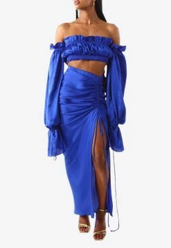 Khirzad Femme Roma Ruched Skirt Blue