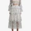 Self-Portrait Sequined Tiered Midi Skirt White