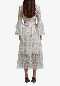 Self-Portrait Sequined Tiered Midi Skirt White -Evening Dresses Popular Store RS23 078MSK SQCHAMPAGNE 202