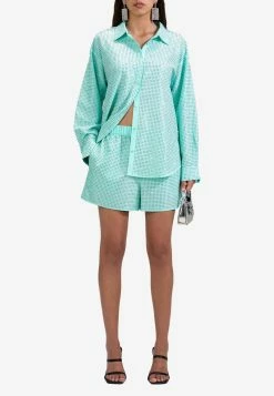 Self-Portrait Rhinestone-Embellished Taffeta Shorts Green