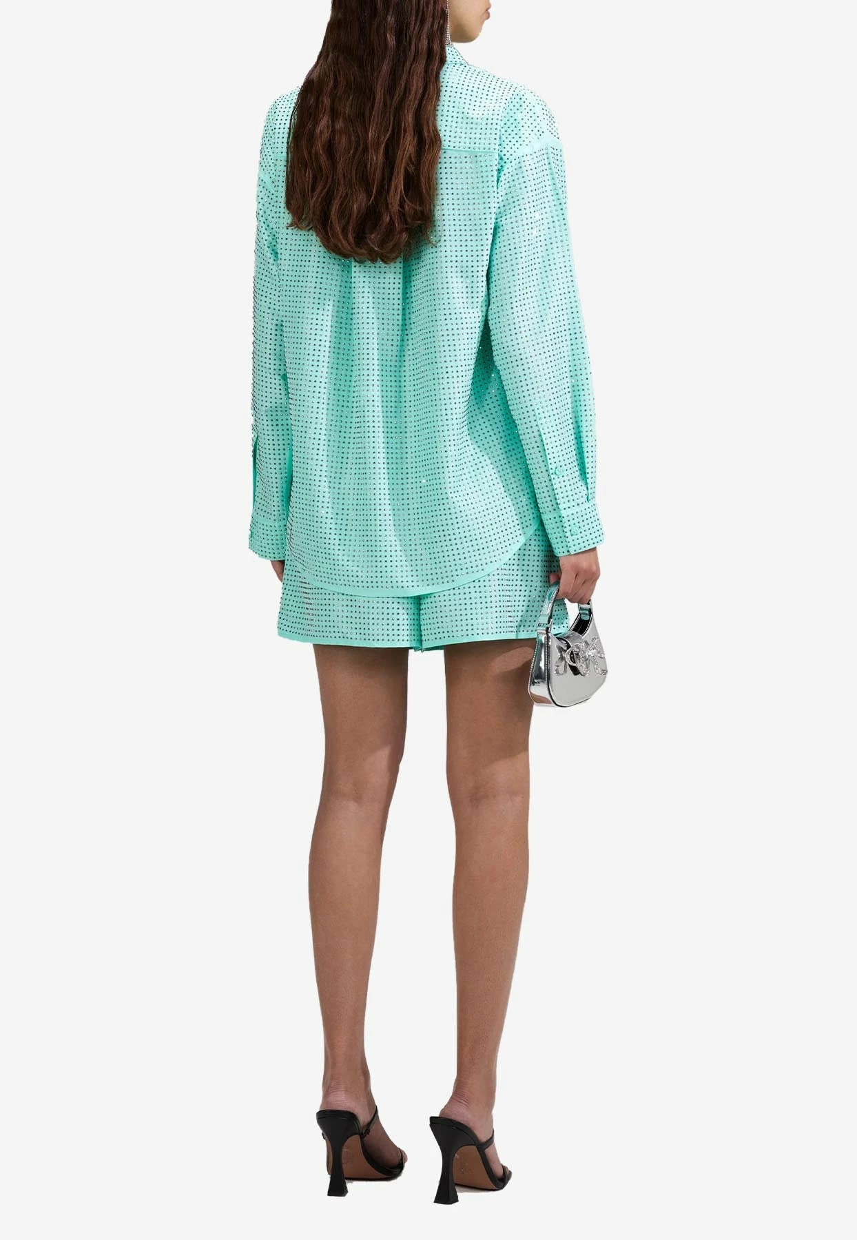 Self-Portrait Rhinestone-Embellished Taffeta Shorts Green 3 Self-Portrait Rhinestone-Embellished Taffeta Shorts Green - Image 3