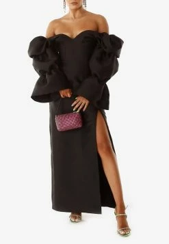 Khirzad Femme Solarino Off-Shoulder Maxi Dress Black
