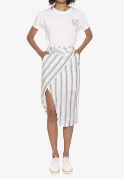 Dawei Striped Cotton Wrap Skirt With Slit White