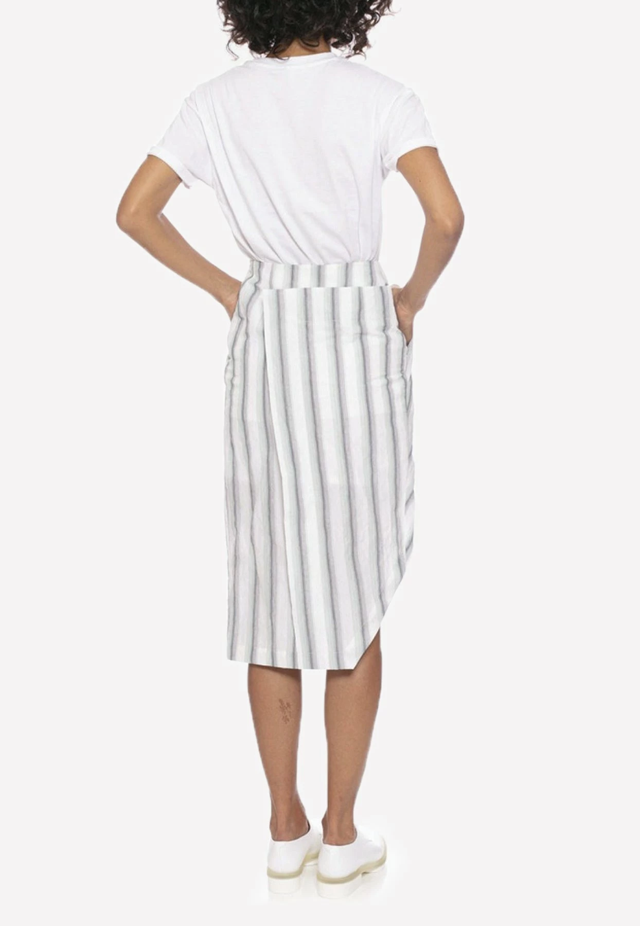 Dawei Striped Cotton Wrap Skirt With Slit White 2 Dawei Striped Cotton Wrap Skirt With Slit White - Image 2