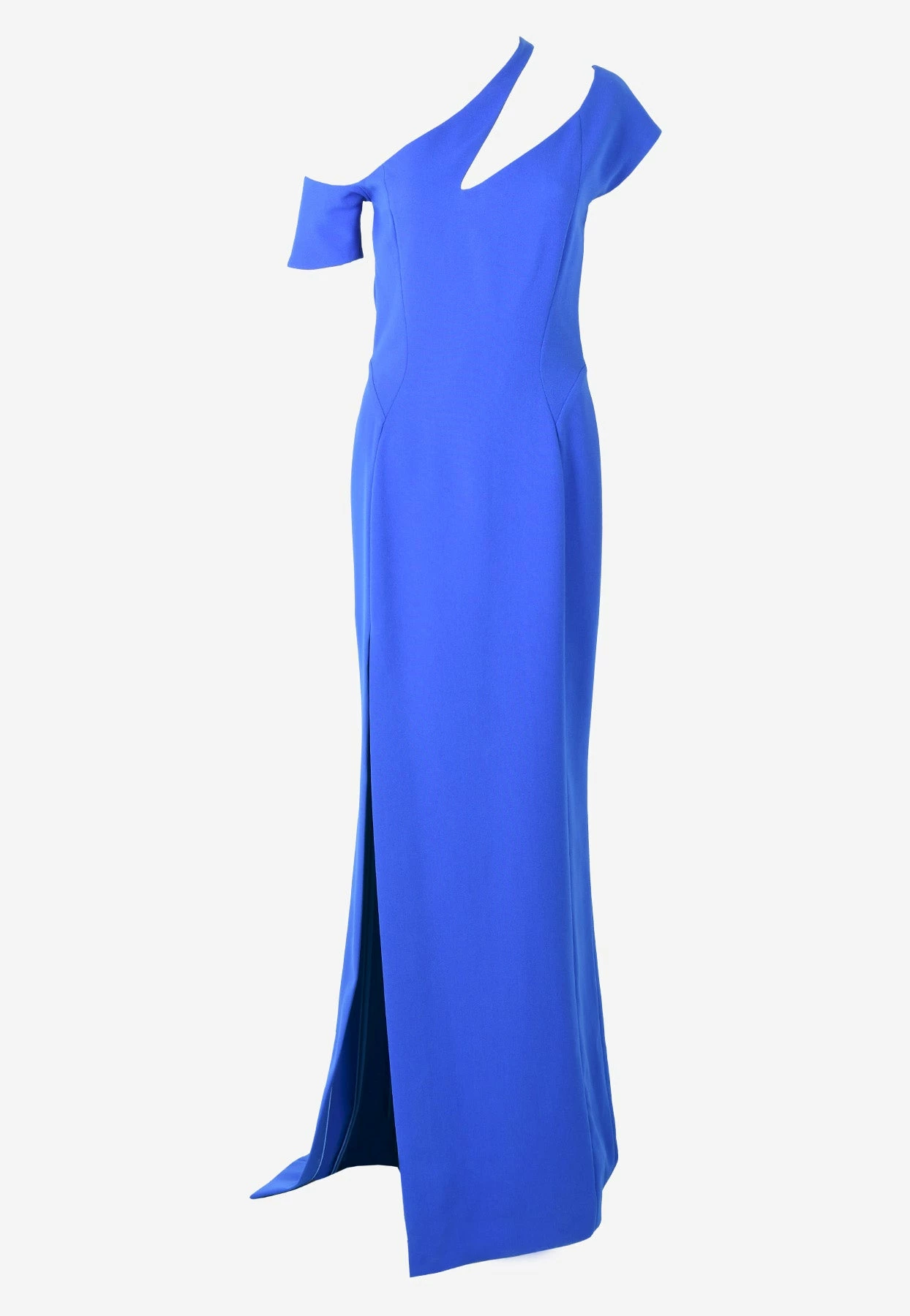 Mugler Asymmetric Neck Column Gown With Slit Blue 1 Mugler Asymmetric Neck Column Gown With Slit Blue