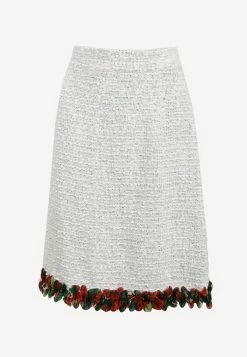 Dolce & Gabbana Flowers Trim Tweed Skirt White