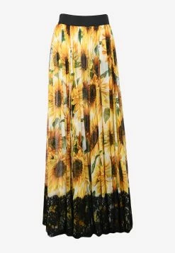 Dolce & Gabbana Lace-Trimmed Sunflower Maxi Skirt Yellow