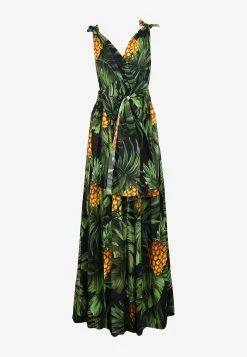 Dolce & Gabbana Tropical Print Belted Maxi Dress Green