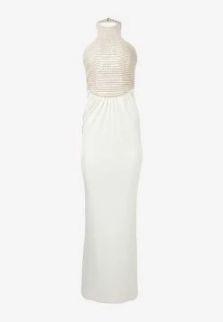 Tom Ford Crocodile Embroidered Halterneck Gown White