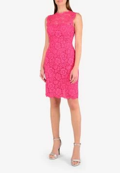 Valentino Cotton-Blend Floral Lace Midi Dress Pink