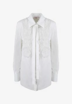 Valentino Flower Applique Poplin Shirt Optic White