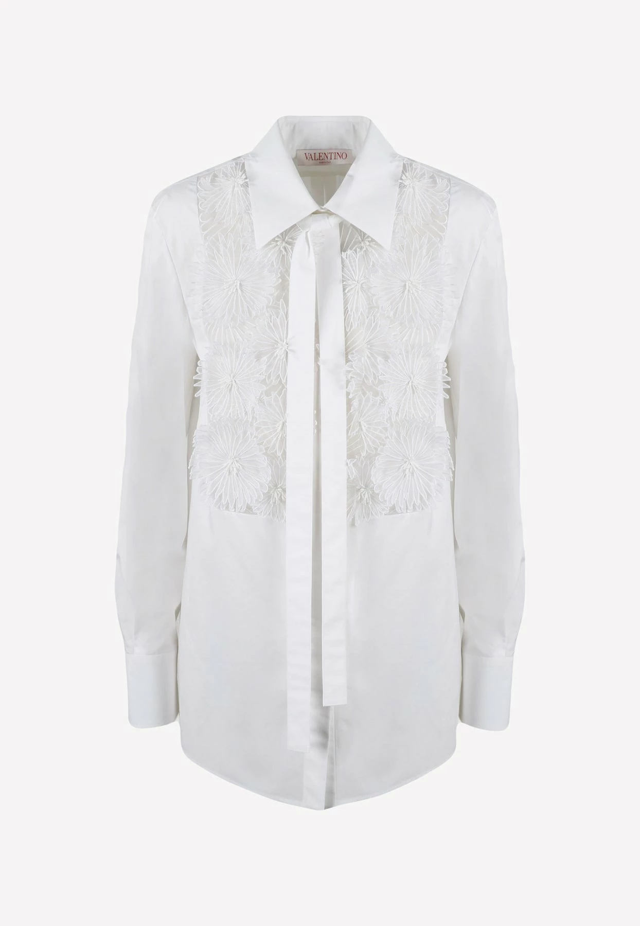 Valentino Flower Applique Poplin Shirt Optic White 1 Valentino Flower Applique Poplin Shirt Optic White