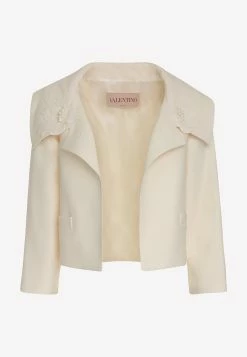 Valentino Flower Embroidered Crepe Jacket Ivory