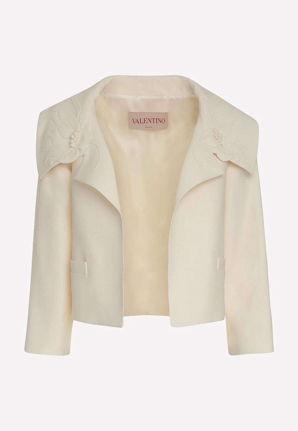 Valentino Flower Embroidered Crepe Jacket Ivory 1 Valentino Flower Embroidered Crepe Jacket Ivory