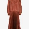 Valentino Washed Taffeta Pleated Midi Dress Brown