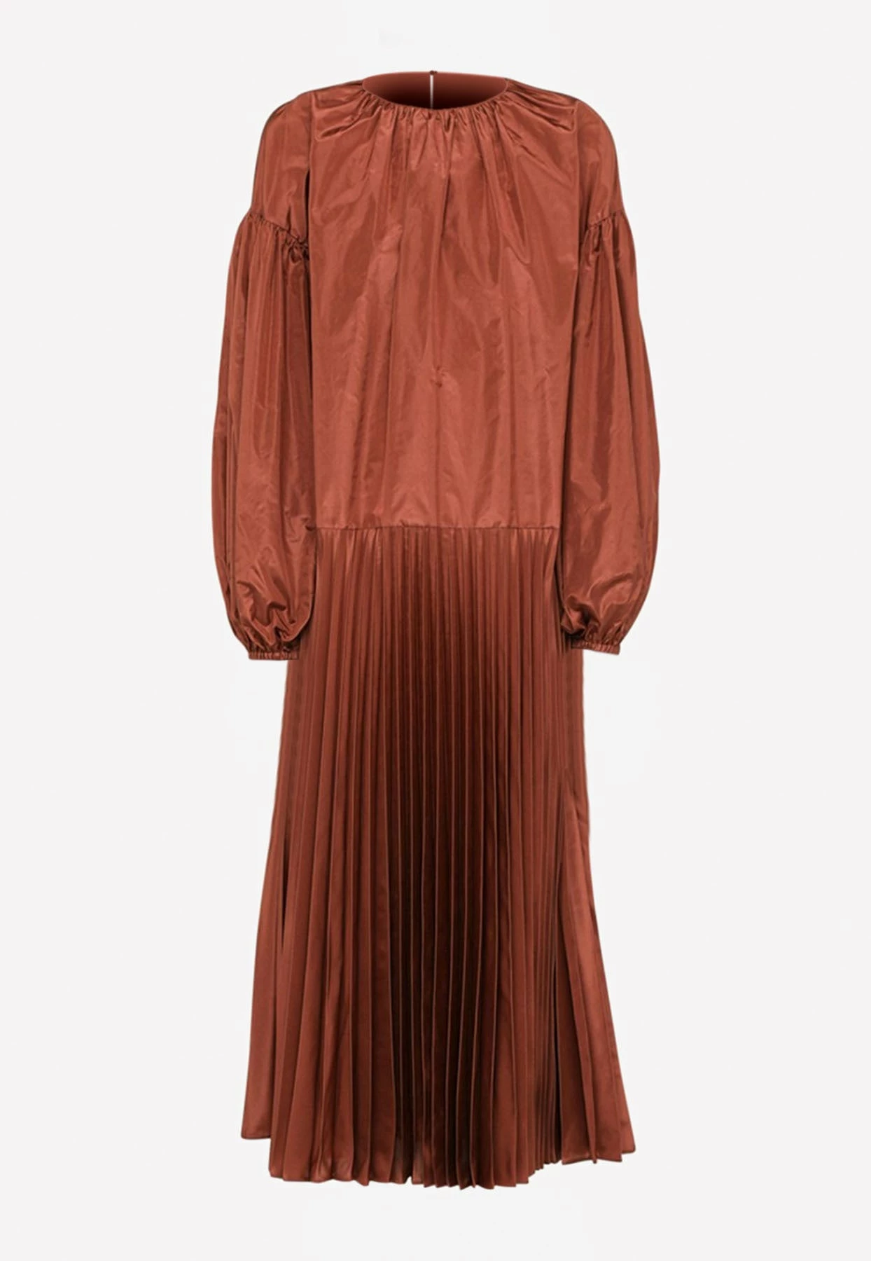 Valentino Washed Taffeta Pleated Midi Dress Brown 1 Valentino Washed Taffeta Pleated Midi Dress Brown