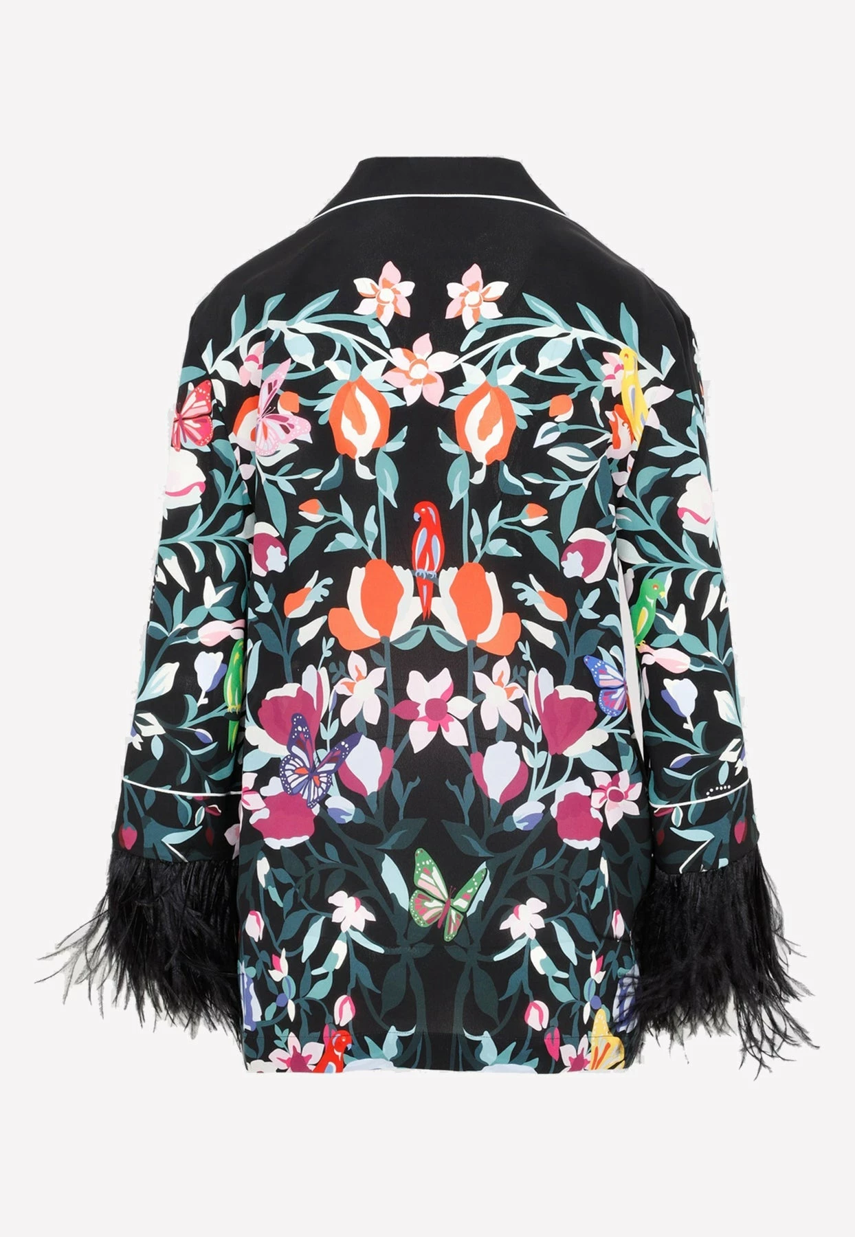 Valentino Feather-Trimmed Floral Silk Shirt Multicolor 2 Valentino Feather-Trimmed Floral Silk Shirt Multicolor - Image 2