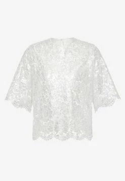 Valentino Heavy Short-Sleeved Lace Top Silver