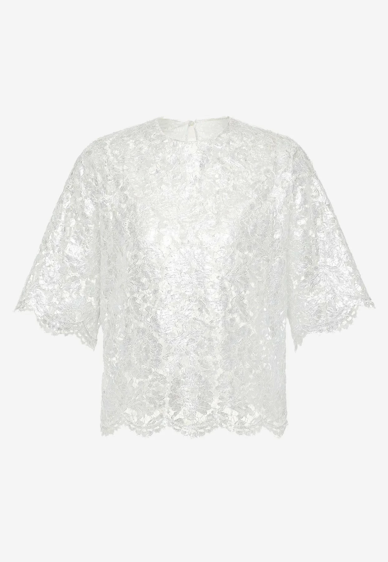 Valentino Heavy Short-Sleeved Lace Top Silver 1 Valentino Heavy Short-Sleeved Lace Top Silver