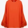 Valentino Feather-Trimmed Cady Couture Top Orange