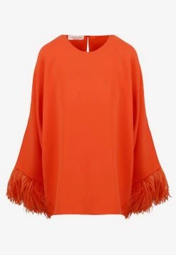 Valentino Feather-Trimmed Cady Couture Top Orange