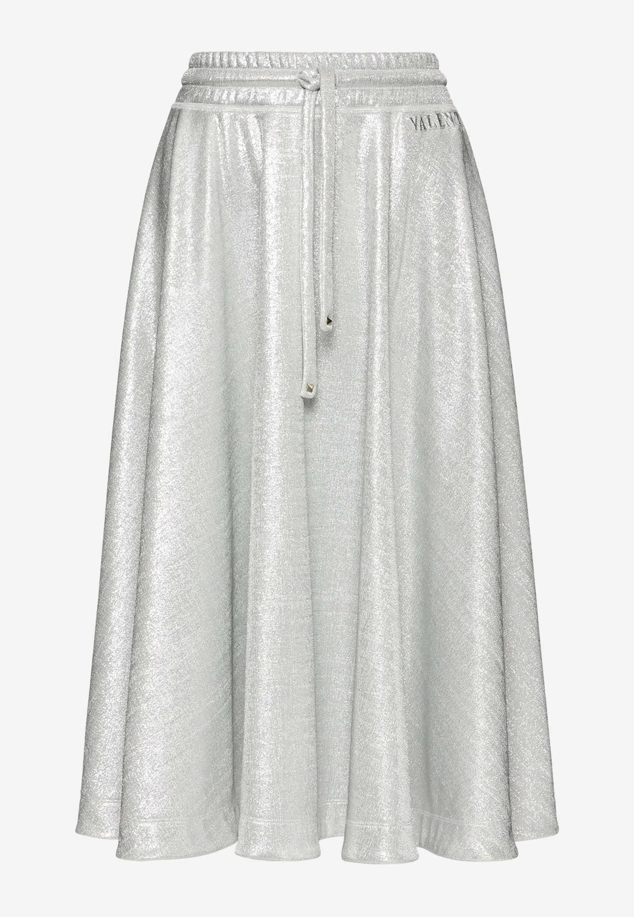 Valentino Logo-Embossed Lurex Midi Skirt Silver 1 Valentino Logo-Embossed Lurex Midi Skirt Silver