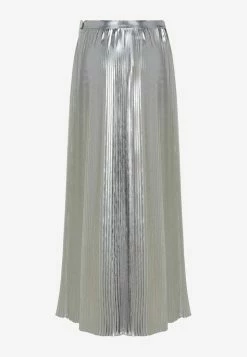 Valentino Metallic Pleated Midi Skirt Silver