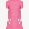 Valentino Embroidered V Tweed Mini Dress Fuchsia