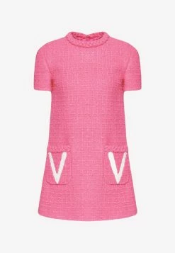 Valentino Embroidered V Tweed Mini Dress Fuchsia