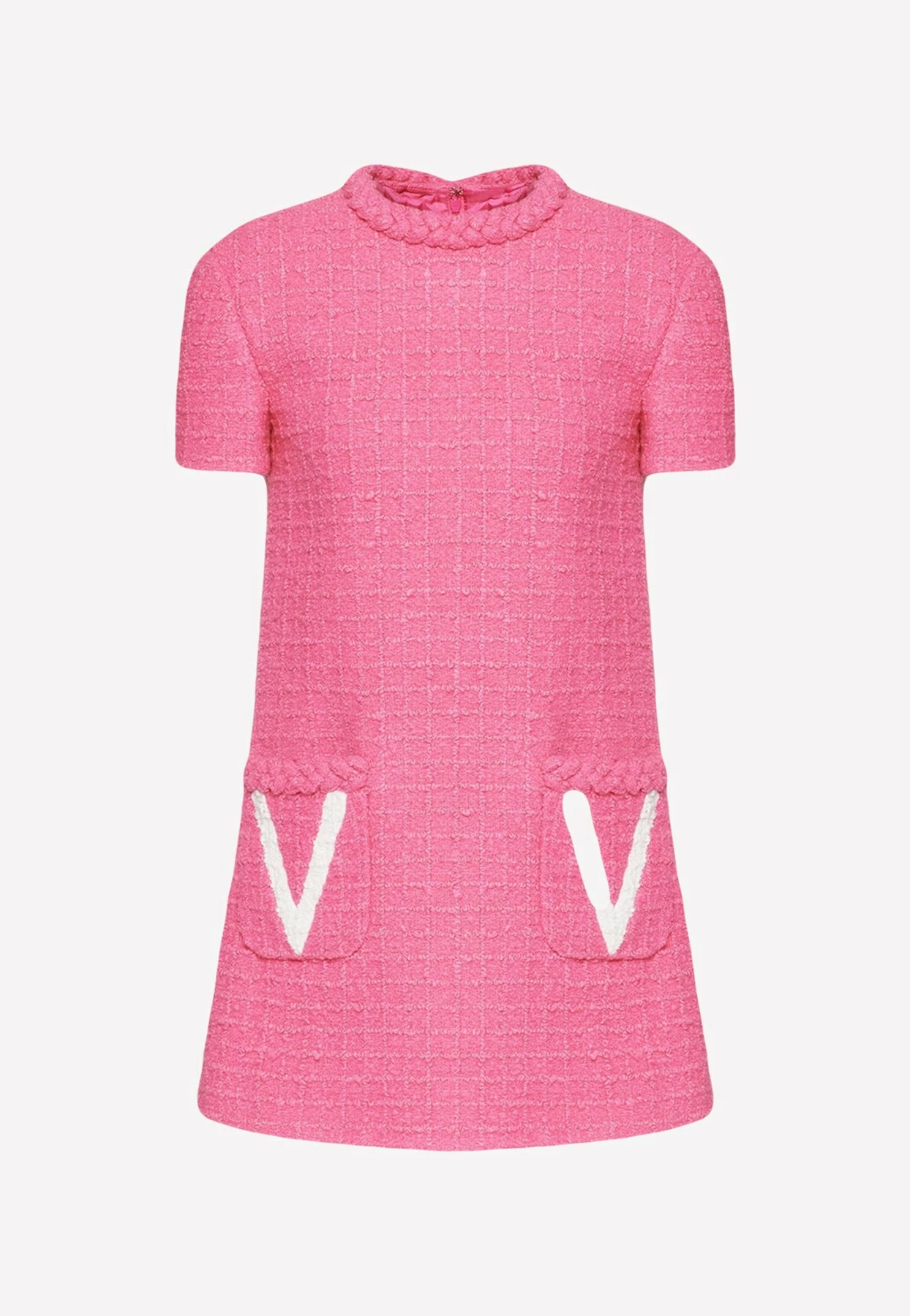 Valentino Embroidered V Tweed Mini Dress Fuchsia 1 Valentino Embroidered V Tweed Mini Dress Fuchsia