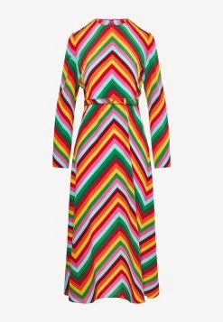 Valentino Chevron Print Crepe De Chine Midi Dress Multicolor