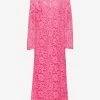 Valentino V Gold Floral Lace Kaftan Dress Fuchsia