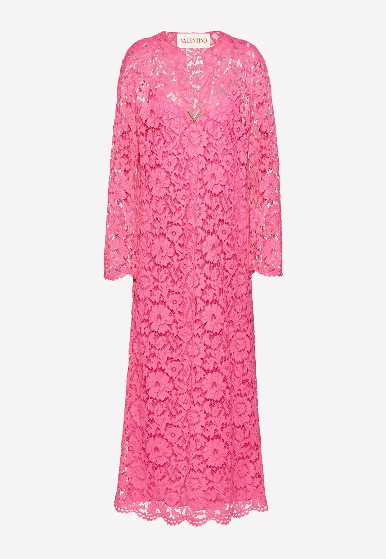 Valentino V Gold Floral Lace Kaftan Dress Fuchsia 1 Valentino V Gold Floral Lace Kaftan Dress Fuchsia