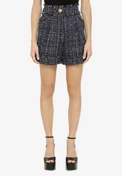 Balmain Tweed High-Waisted Shorts Blue