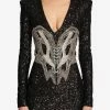 Balmain Embroidered Mini Dress Black